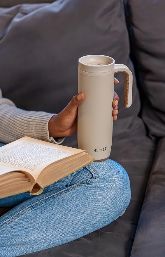 Ello Magnet 18oz Insulated Stainless Steel Travel Mug with Handle, Limestone