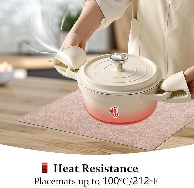 FROMHEART Faux Leather PU Placemats Set of 6 (Pink,11.8" x 17") | Waterproof,Heat/Oil Stain-Resistant Table Mat–Reversible,Non-Slip,Easy to Clean Place Mats for Kitchen,Dining,Indoor/Outdoor