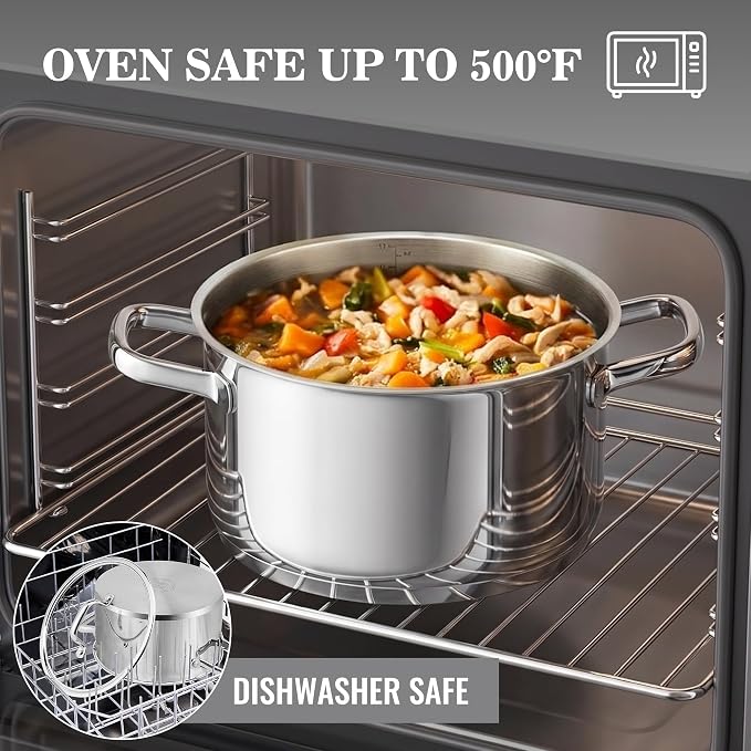 Rorence 3-Piece Stainless Steel Pots and Pans Set,1.5Qt/2.5Qt Saucepans,6Qt | Tri-Ply Base & All Stovetop Compatibility，Glass Lids & Oven Safe Design