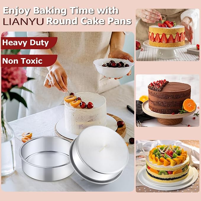 LIANYU 6 Inch Cake Baking Pan Set of 4, Stainless Steel Round Cake Bake Pan | Fit in Pot Pressure Cooker Air Fryer, Healthy & Toxic Free, Leak-proof & Dishwasher Safe, No Coating Metal Baking Pan