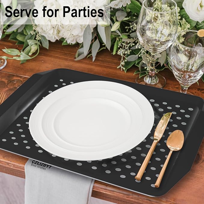 Czlizdyt Non Slip Serving Tray with Handles, Food Trays for Eating on Couch | Lap Trays for Breakfast Dinner Snack Fruit Appetizers Beverage, Rectangular, Set of 2, Black