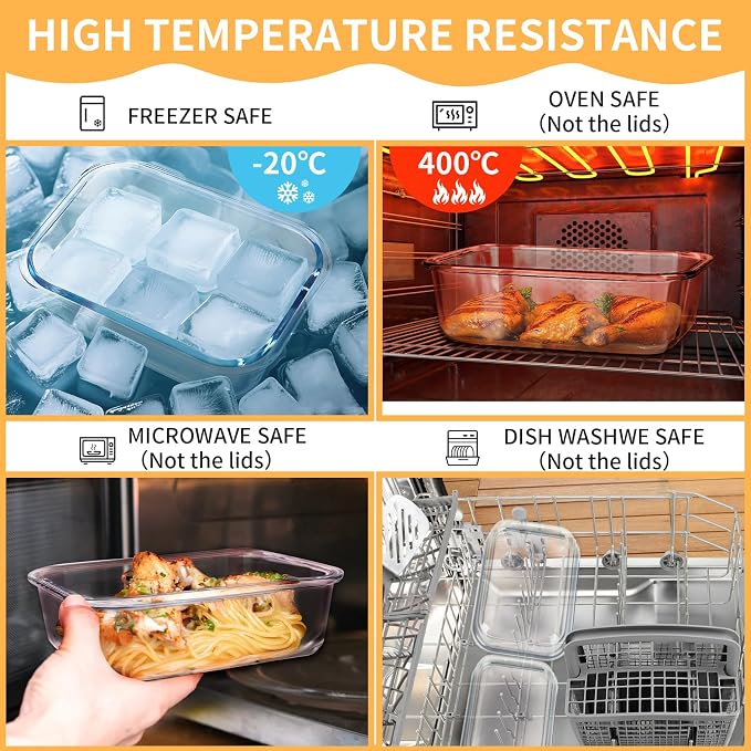 Skroam 30 Pcs Glass Meal Prep Containers, Food Storage Containers with Lids | Lunch Containers, Microwave, Oven, Freezer and Dishwasher Safe, Borosilicate Glass, Airtight & Leakproof, Organize with Ease