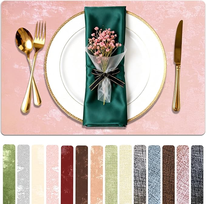 Faux Leather Placemats Set of 4, 11.8"x17.7", Rose Pink | Reversible Table Mats, Waterproof, Stain & Heat Resistant, Easy Clean for Dining, Gatherings, Outdoor