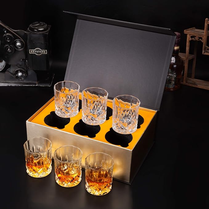 KANARS Whiskey Glasses Set of 6 with Elegant Gift Box for Liquor Scotch Rum | 10 Oz Premium Old Fashioned Crystal Glass Tumbler Bourbon Gifts for Birthday Thanksgiving Christmas Housewarming