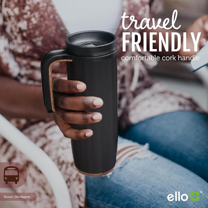 Ello Magnet 18oz Insulated Stainless Steel Travel Mug with Handle, Matte Black