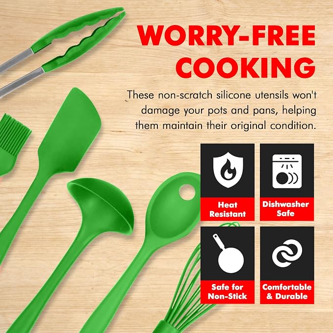 Chef Craft 9 Piece Green Premium Silicone Kitchen Tool Set (42084)
