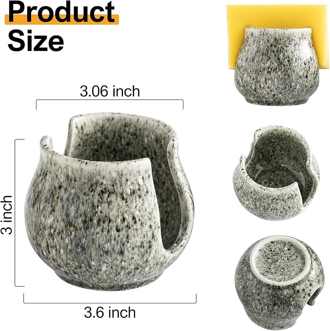 Zoeeker Sponge Holder, Ceramic Sponge Holder for Kitchen Sink Brush Holder | Cute Scrubby Caddy Organizer Sponge Dish Rack Kitchen Storage Organizer Sink Caddy for Bathroom Countertop, Special Gray