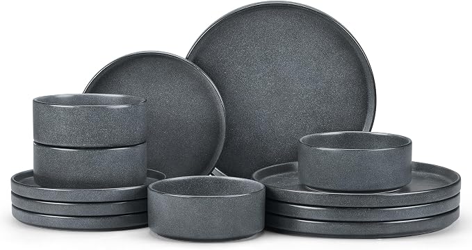 E-far Dinnerware Sets for 4, 12-Piece Reactive Glaze Plates and Bowls Sets | Plates and Bowls Sets, Kitchen Ceramic Dishes Dining Ware, Chip and Scratch Resistant, Microwave & Dishwasher Safe
