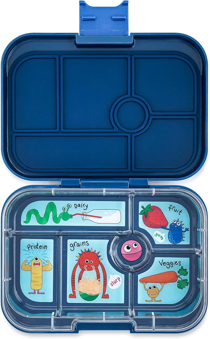 Yumbox Original Leakproof Bento Box - Ninja Blue (Funny Monsters) | Kid-friendly, 5 Compartments + Dip Well, Easy-Open Latch, Lightweight, BPA-Free