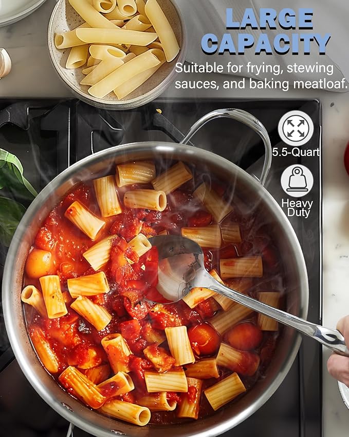 Cooks Standard Multi-Ply Clad 5.5 Quart Stainless Steel Sauté Pan, 12 Inch Deep Frying Pan Skillet with Lid, Induction-Ready Cooking Pan with Two Side Handles, Dishwasher & Oven Safe