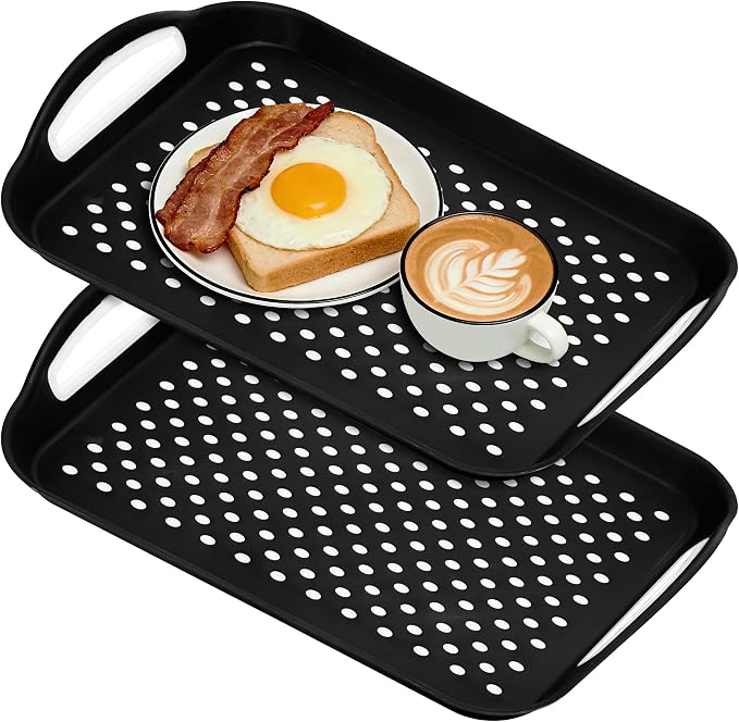 Non-Slip Lap Tray Set of 2, Black | Dishwasher safe rectangular serving trays with handles. Perfect for couch, bed, desk. Sturdy, easy to clean