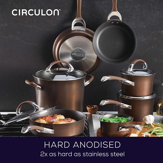 Circulon Symmetry Non Stick Pots and Pans Set, 11-Piece, Chocolate | Hard Anodized Induction Pots and Pans Set, Durable, Dishwasher and Oven Safe to 400°F, Compatible With All Stovetops