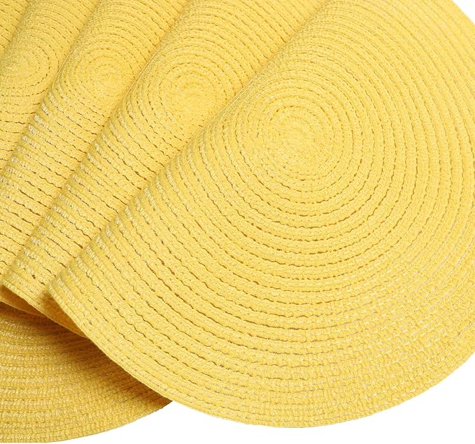 SHACOS Round Braided Placemats Set of 4 Washable Kitchen Table Place Mats Doilies Table Mats for Home Wedding Party Dining Table Decor (Yellow, 4)