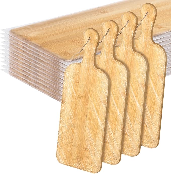 Patelai 12 Packs Wooden Cutting Board Set with Handles Large Kitchen Serving Plain Chopping Board Bulk Gifts for Mom for Vegetables Meat Pizza Cheese Fruit Bread(Bamboo,16 x 5 Inch)
