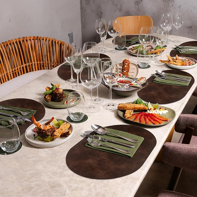 ADRIMER Placemats, Heat Resistant Oval Placemats Set of 4 Washable 12 x 17 Inch, Waterproof Table Mats, Wipeable Pu Place Mats for Kitchen, Dining Room, Coffee