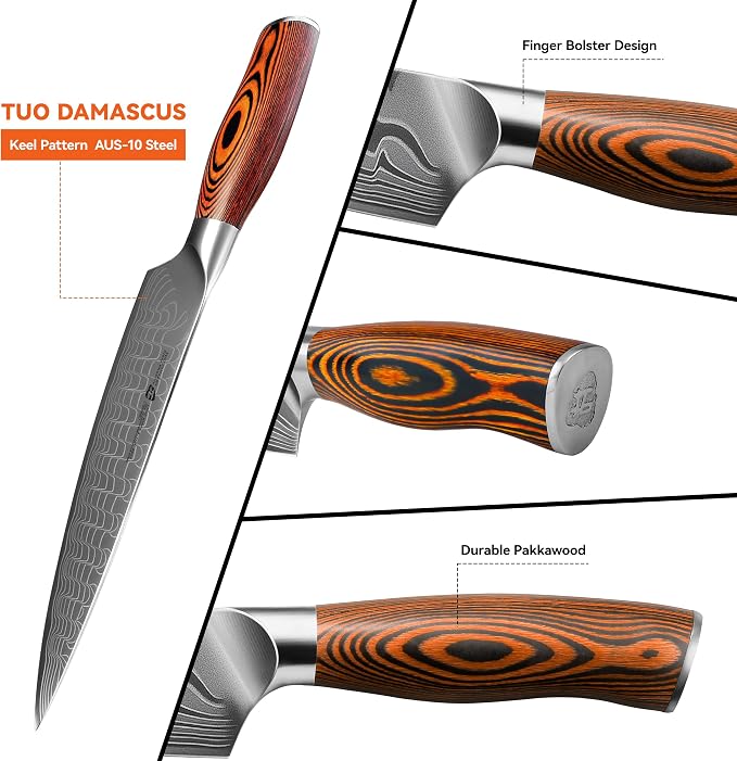 TUO 8" Chef Knife in Japanese Steel AUS-10, 67 Layers Damascus Kitchen Knife, High Carbon Steel Blade with Dragon Pattern & Pakkawood Handle