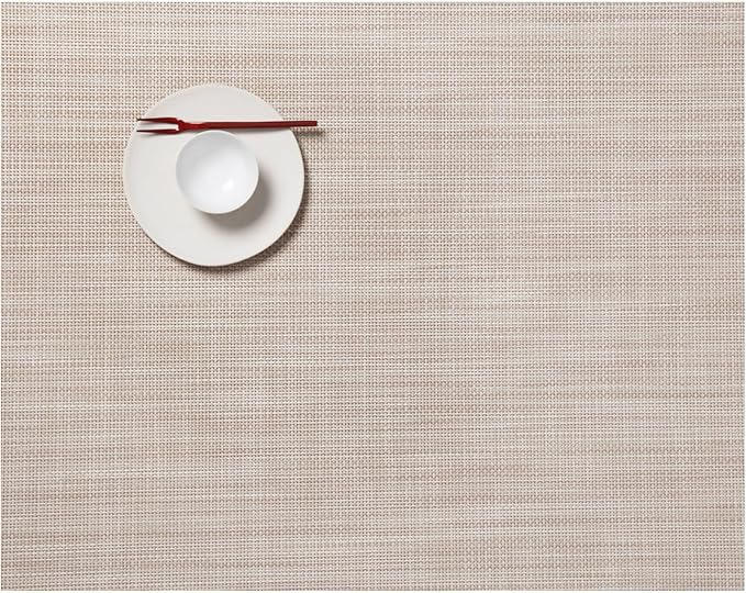Chilewich Mini Basketweave Placemats, Woven Rectangle Placemats Set of 4 | Easy Care Woven Tabletop Textiles, Indoor/Outdoor, Parchment, 19" x 14"