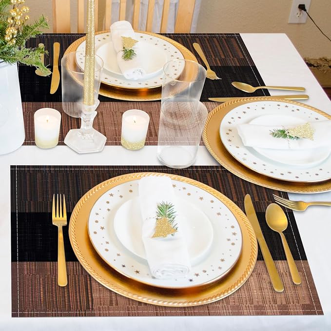 Brown Placemats Set of 4, 12x18 Inch Washable Easy to Clean Heat-Resistant Anti-Skid Grey Placemats for Holiday Party Kitchen Dining Room Decoration