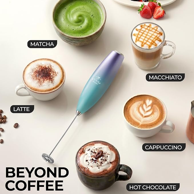 Zulay Powerful Milk Frother for Coffee with Upgraded Titanium Motor - Handheld Electric Whisk, Milk Foamer, Mini Mixer & Coffee Blender for Frappe, Latte, Matcha, No Stand - Faded Purple