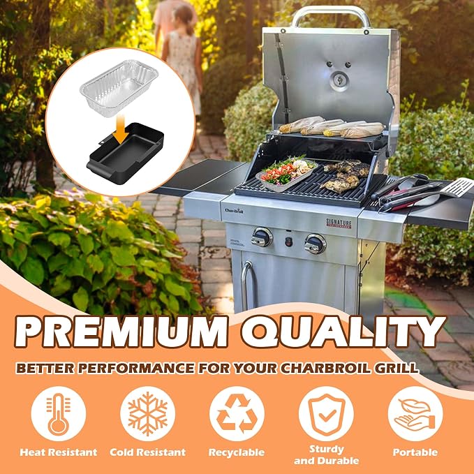9328812P06 Drip Tray Liners & G416-0015-W1 G325-5703-W1 Grease Pan for CharBroil Grill Replacement, Grease Catcher with 20 Pack Foil Grease Tray for CharBroil Performance 463365021 463448021