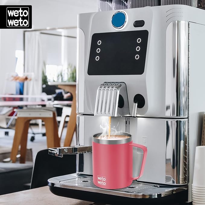 WETOWETO 14 oz Coffee Mug, Vacuum Insulated Camping Mug with Lid, Double Wall Stainless Steel Travel Tumbler Cup, Coffee Mugs Outdoor, Powder Coated Watermelon Red