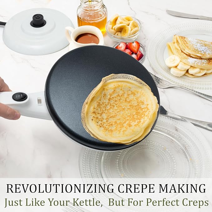 Moss & Stone Cordless Electric Crepe Maker, 8" Portable Nonstick Crepe Pan | Nonstick dipping plate, auto shut-off, on/off switch, even heating, dual temperature setting, compact design