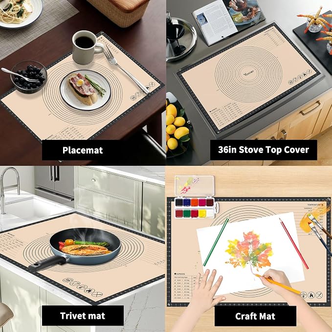 Extra Large Silicone Pastry Mat for Counter Rolling Dough,36x24 Inch,0.75mm Thick,Non Slip Silicone Baking Mat with Measurement(36 x 24 In,Grey)