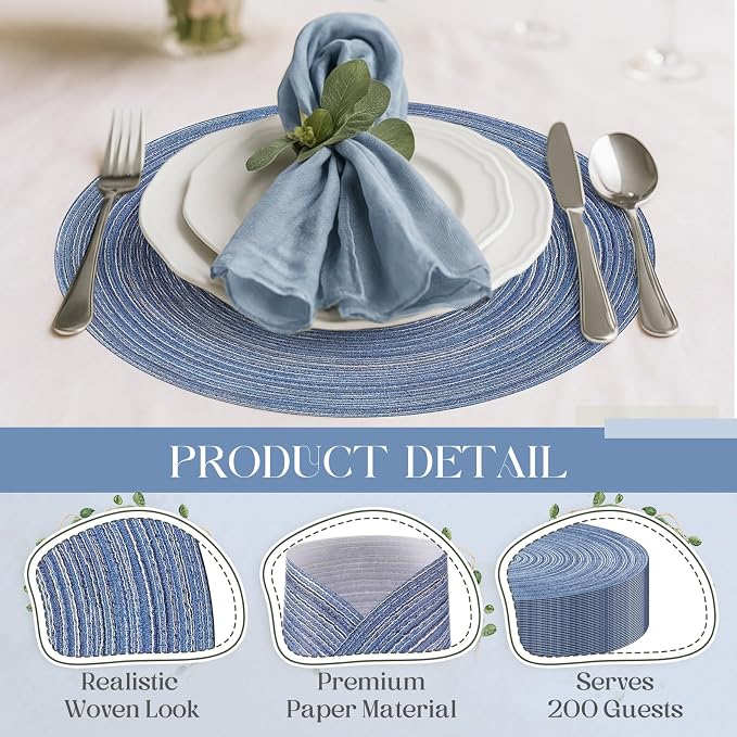 Geosar Disposable Paper Placemat Cotton Woven Look 13'',200 Pcs,Dusty Blue