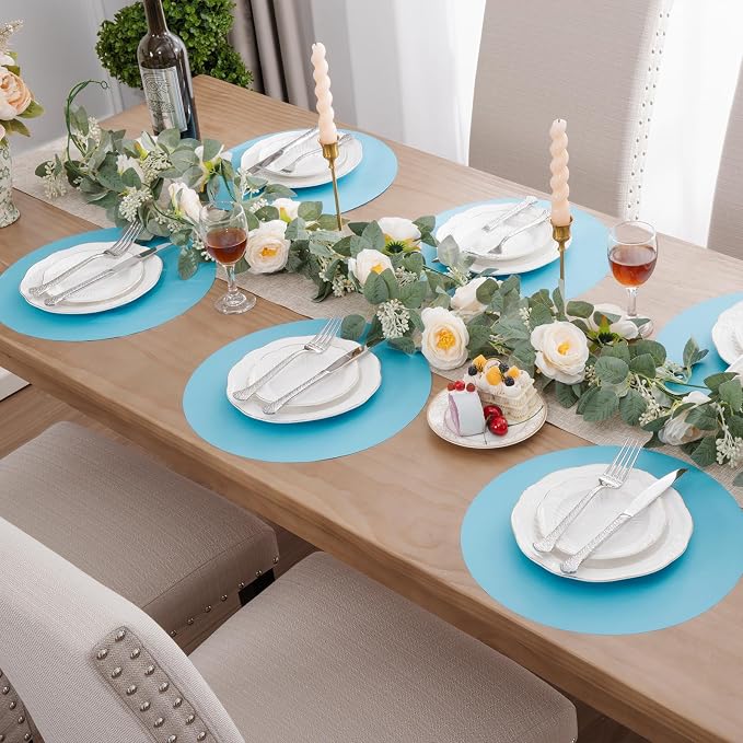 SHACOS 100 pcs Round Paper Placemats Disposable 13 inch Colored Paper Place Mats for Wedding Birthday Party Bridal Baby Shower Events Table Decoration, Sky Blue