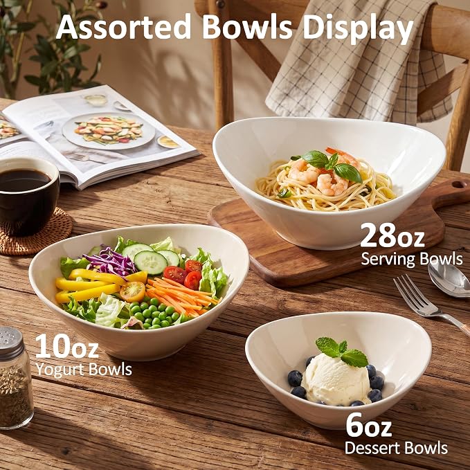 Teocera 6 Inch Ceramic Breakfast Bowls Set of 6, 10 Ounce Small Yogurt Bowls for Salad, Soup, Dessert, Microwave & Dishwasher Safe - Cream