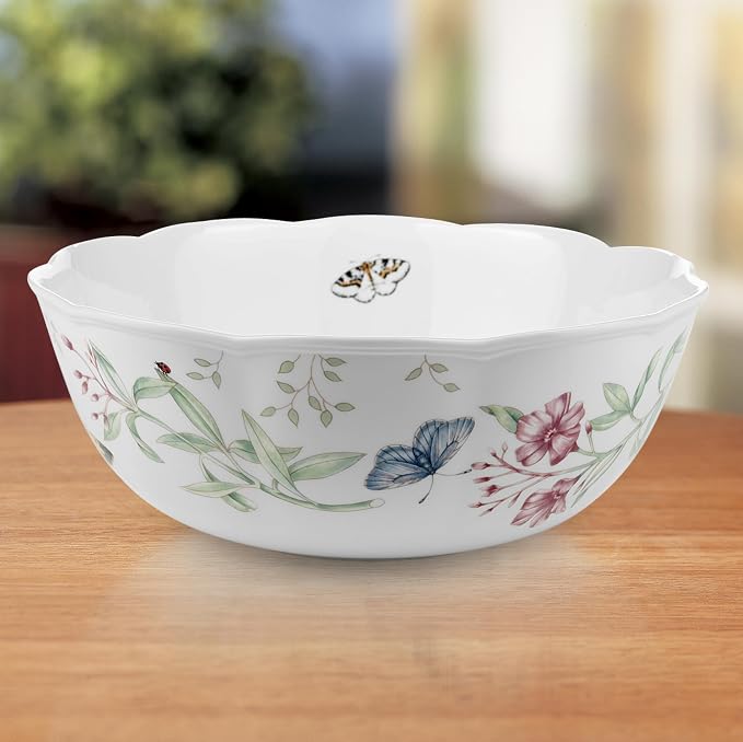 Lenox Butterfly Meadow Large Porcelain Serving Bowl | dishwasher safe, microwave safe | for salad or pasta | entertaining, kitchen and dining essential, gift for women