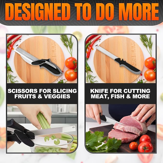 9.6" Cutting Board Scissors for Food with Stainless Steel Blade | 2 in 1 Kitchen Scissors for Food with Detachable Cutting Board; Cuts Veggies, Fruits, and Meat; Dishwasher Safe; Safety Lock