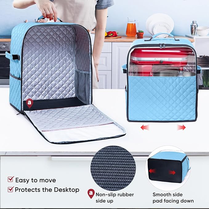 BAGSPRITE Stand Mixer Cover with Appliance Sliders Base Compatible with KitchenAid Mixer-Storage Bag for 4.5/5 Quart with Pockets for Kitchen Aid Accessories and Attachments