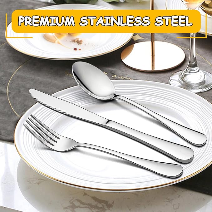 LIANYU 60 PCS Silverware Set for 12, Stainless Steel Cutlery Set | Flatware Set, Kitchen Restaurant Tableware, Mirror Finished, Dishwasher Safe