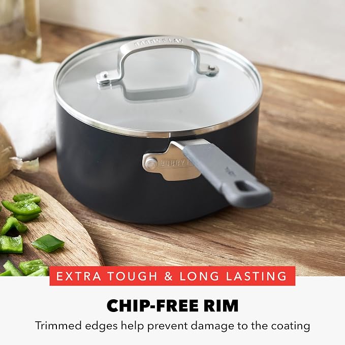 GreenPan x Bobby Flay 1.67QT Ceramic Nonstick Saucepan with Lid, Graphite | PFAS-Free Diamond Ceramic Nonstick Chef Pan, Silicone Handle, Induction & All Stovetop Compatible, Dishwasher and Oven Safe