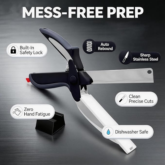 2-in-1 Kitchen Scissors with Cutting Board,Salad scissors. | Detachable Blades.Safety Lock, Dishwasher Safe Portable food cutter sharp slicer for vegetable, fruit, meat, light meal.