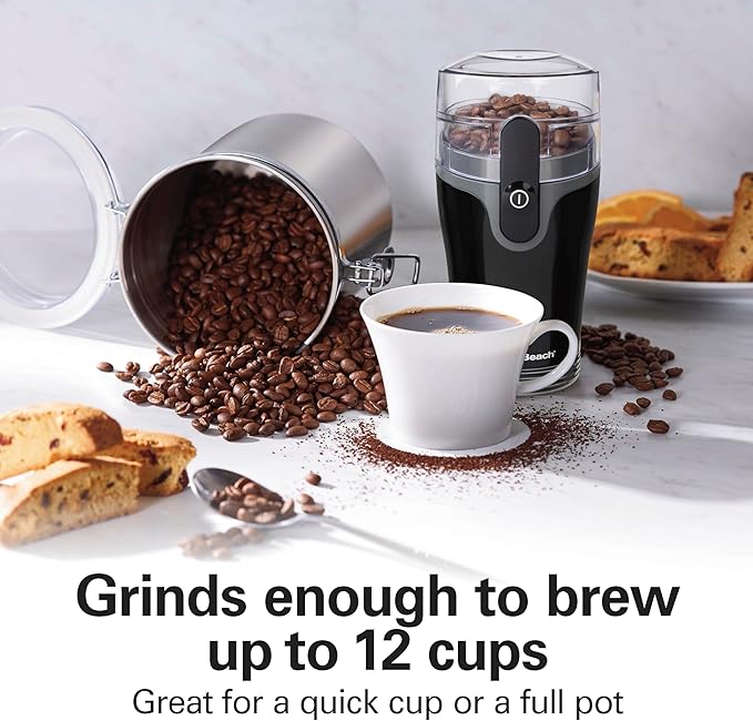 Hamilton Beach Fresh Grind Electric Coffee Grinder For Up To 12 Cups | Grinds Coffee Beans, Spices & More | Stainless Steel Blades | Easy-Clean Removable Chamber | Black | 80335RG