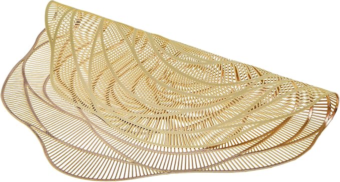 Lyellfe 20 Pack Gold Pressed Vinyl Placemats, 15 Inch Metallic Non-Slip | Washable PVC Chargers Placemat, including 10 Placemats and 10 Coasters for Dining Table, Wedding, Party, Rose Flower Shape