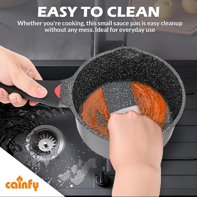 1.3Qt Nonstick Ceramic Sauce Pan with Glass Lid, 6.2" | Black ceramic nonstick, toxin/PFOA-free. Induction/gas compatible. Even heating. Soft-touch cool handle. Easy clean