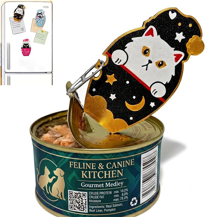 Pull Tab Can Opener - Easy Open, Magnetic, for Seniors & Long Nails | For cat food, soda & pet cans. Magnetic back sticks to fridge. Ideal for weak hands & arthritis. Portable with lanyard.
