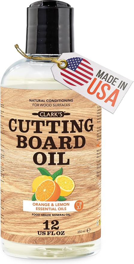Cutting Board Oil 12 oz, Food Grade Mineral Oil added Orange Lemon Scent | Mineral Oil for Wood Cutting Boards, Butcher Blocks, Utensils, Lubricant for Knives. Soak for 2-3 Hours for Optimal Finish