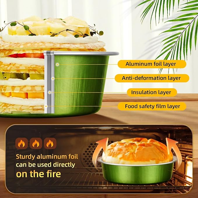 Beasea Mini Pie Pans with Lids, 120 Pack 7.3oz Avocado Green Disposable Aluminum Foil Pie Tart Baking Cups Tins, 4 Inch Mini Cake Pans Individual Dessert Containers Oven Dishes for Tart Cheesecake