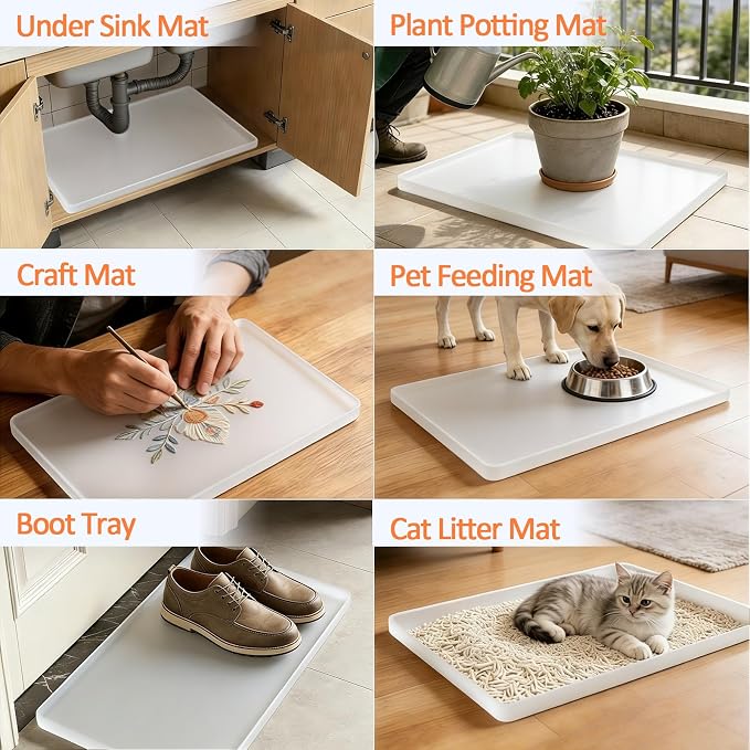 Silicone Coffee Maker Mat with Lip for Countertops 18.9''x11.8''Translucent | Multi leak-proof coffee tray for countertop, non-slip silicone mat fits most coffee makers & espresso machines, wipe-clean