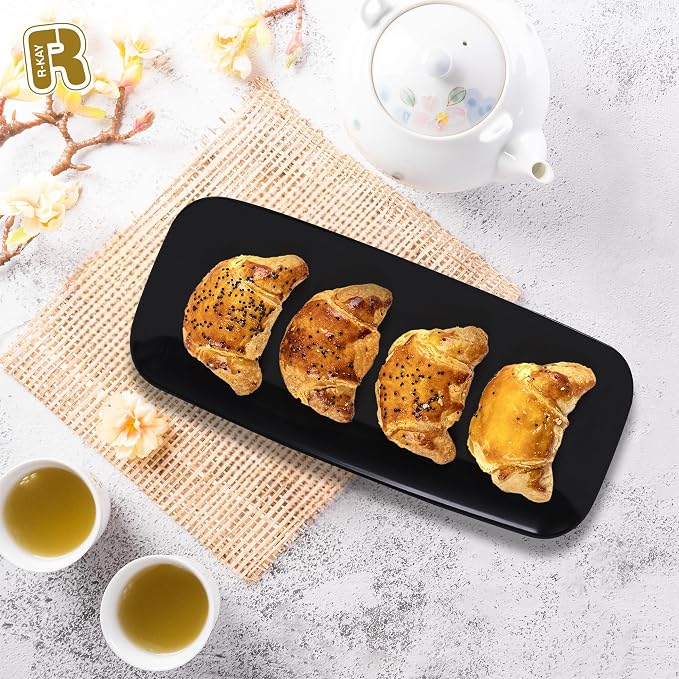 R-kay 4 Pack Black Plastic Serving Tray for Party - Black Serving Tray 10 x 5.5 Inch - Dessert Trays for Food - Party Serving Trays for Entertaining - Premium Party Trays