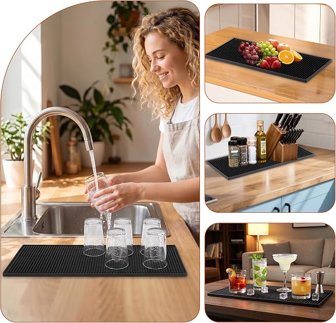 XieNie Bar Mat, 12"x6" Non-Slip PVC Mats for Home Coffee Bar Countertop | Versatile for Coffee Drinks Cocktail Makers, Keep Bar Counter Tops Neat Tidy, Dry Dishes Cups Glasses, Hand and Machine Wash