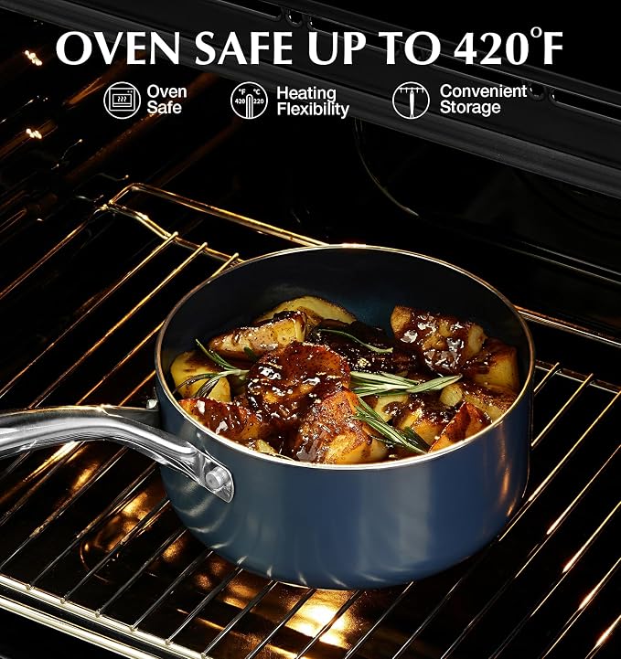 KOCH SYSTEME CS Nonstick Sauce Pan with Lid 1QT & 2QT & 3QT, 6pcs Nonstick Saucepan Set with Cool-Touch Handles, Pot Set with Ceramic Coating, Induction Compatible Sauce Pan, Oven Safe, Gradient Blue