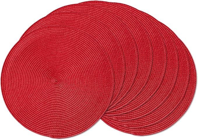 AHHFSMEI Round Placemats Set of 8 Heat Resistant Washable Non-Slip Woven Braided Table Mats for Dining Table Kitchen & Home Decor (red,8)