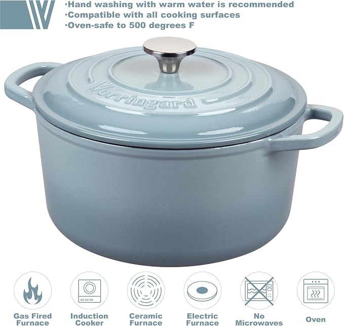 Enameled Cast Iron Dutch Oven Pot with Lid, for Sourdough Bread Baking, Round Dutch Ovens, 4.5 Quart, Sea Salt