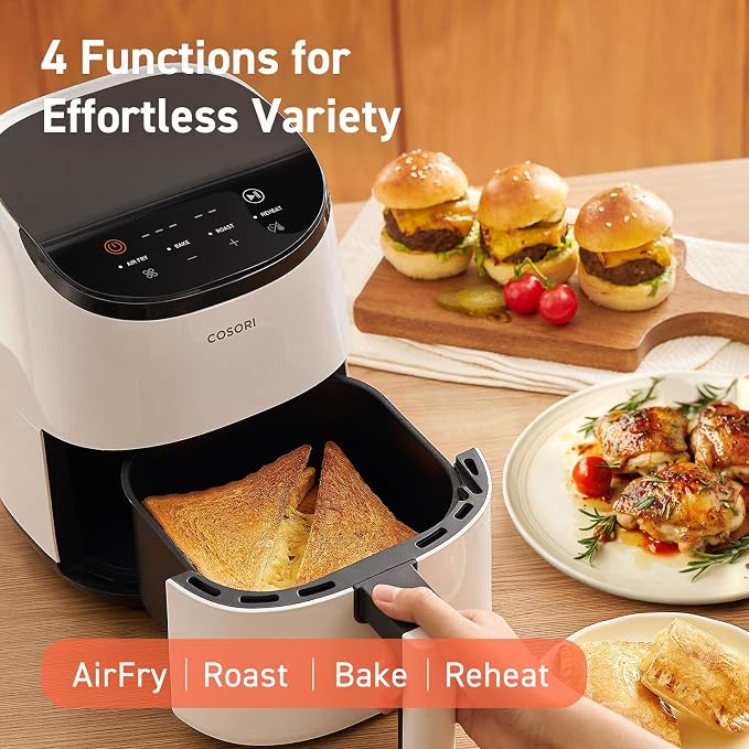 Cosori Lite 2.1 Qt Small Air Fryer, Ceramic Coating, 4-in-1, 97% less oil | Ideal for dorms, apartment, RVs, Quiet, Touch control, Air Fry, Bake, Roast, Reheat, Dishwasher-Safe Basket, Max 400℉