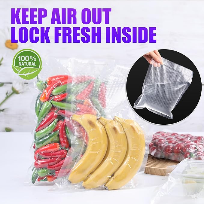 CAREGY Vacuum Sealer Bags 400 Quart | 8" x 12" with BPA Free for Food Storage Meal Prep or Sous Vide